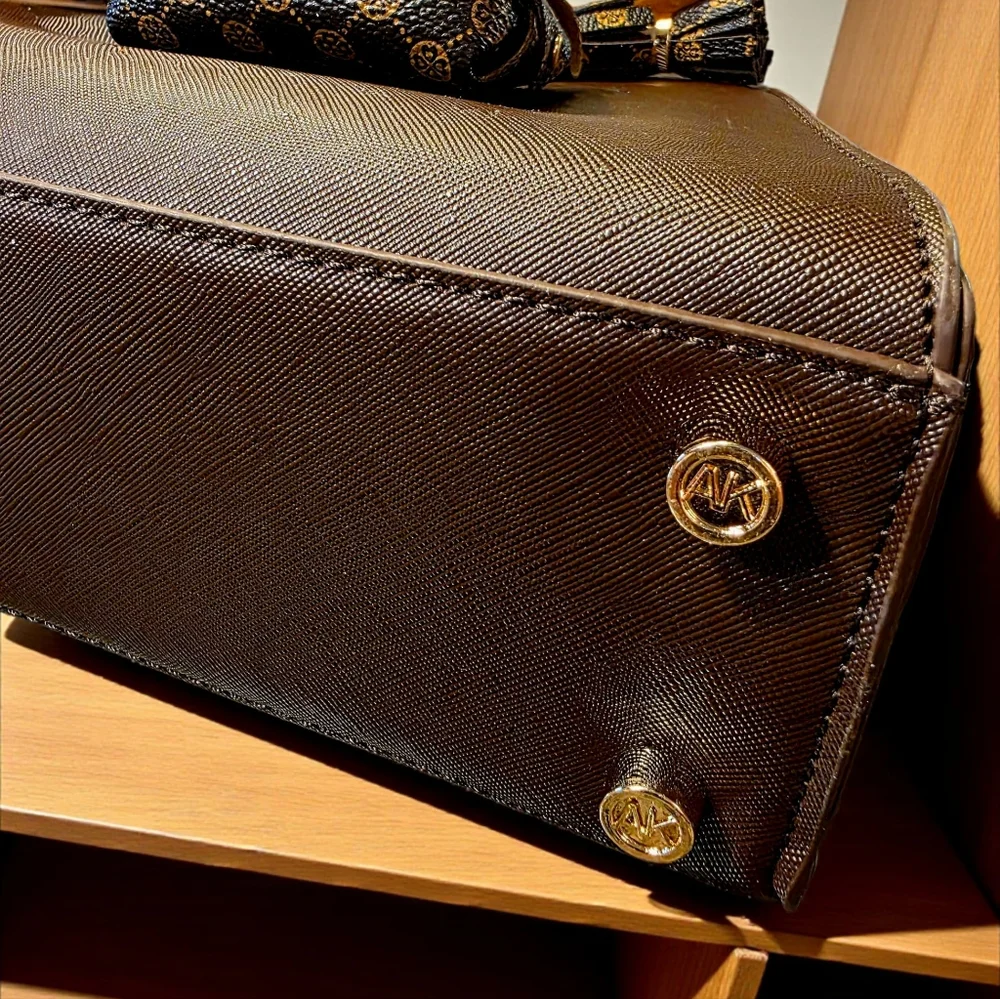 Chic Brown Anne Klein Satchel with Twilly and Bag Charms - Picture 7 of 8